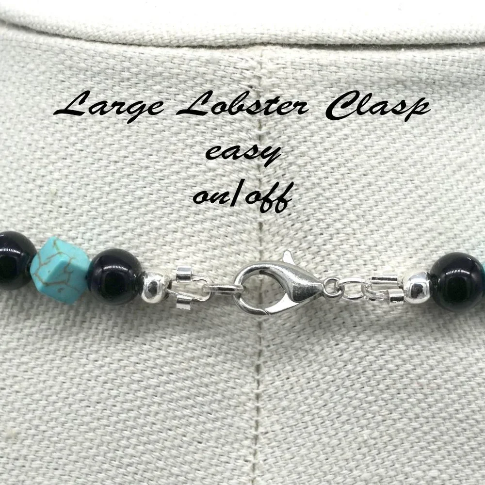 Duo color necklace with Genuine Turquoise and onyx. - Picture 6 of 9